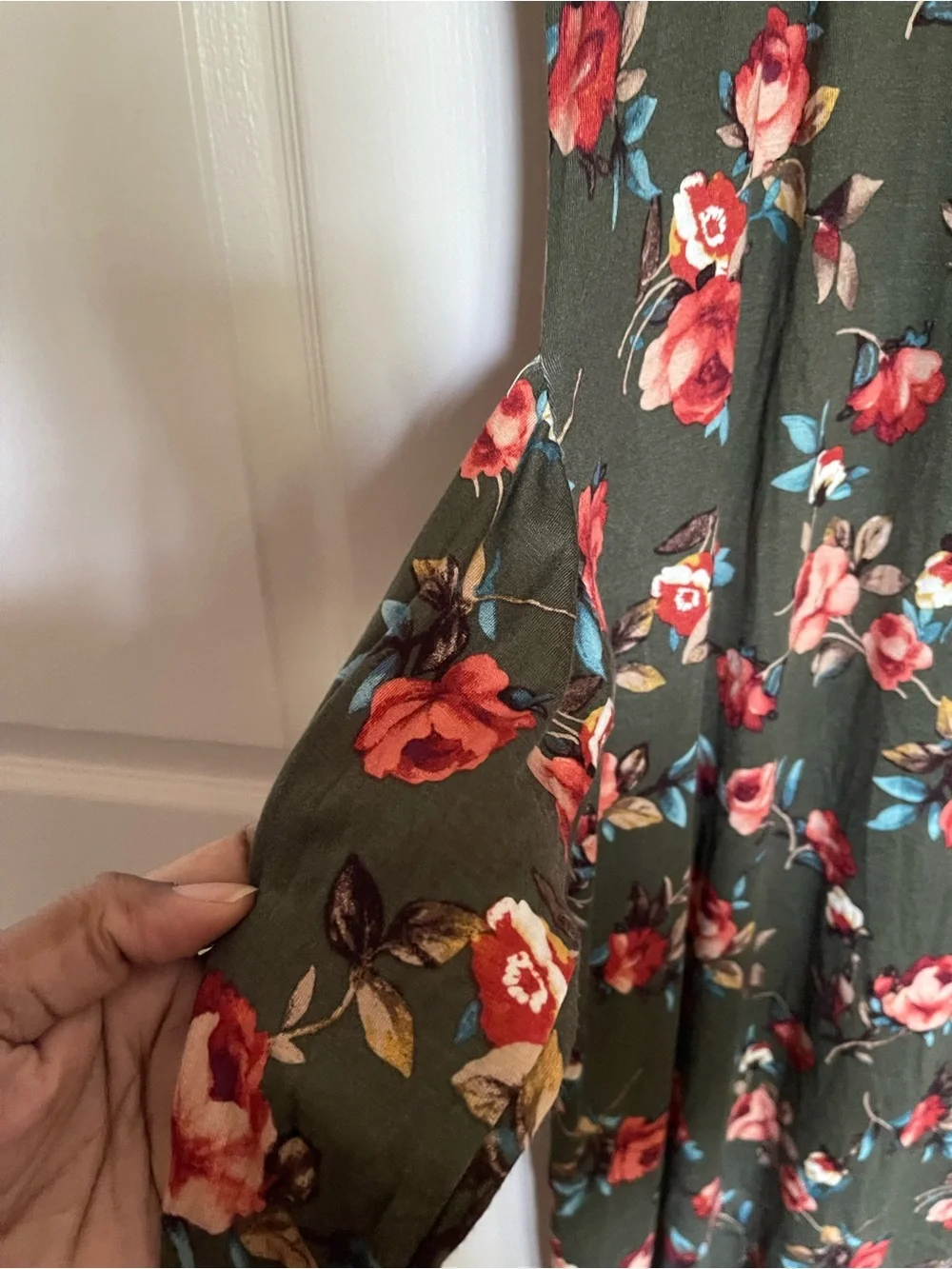 Plus Size Womens Olive Floral midi Dress with front knot  size 2X pre